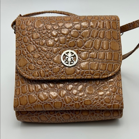 George wallet on string shoulder bag tan animal print faux patent leather casual - Picture 2 of 16